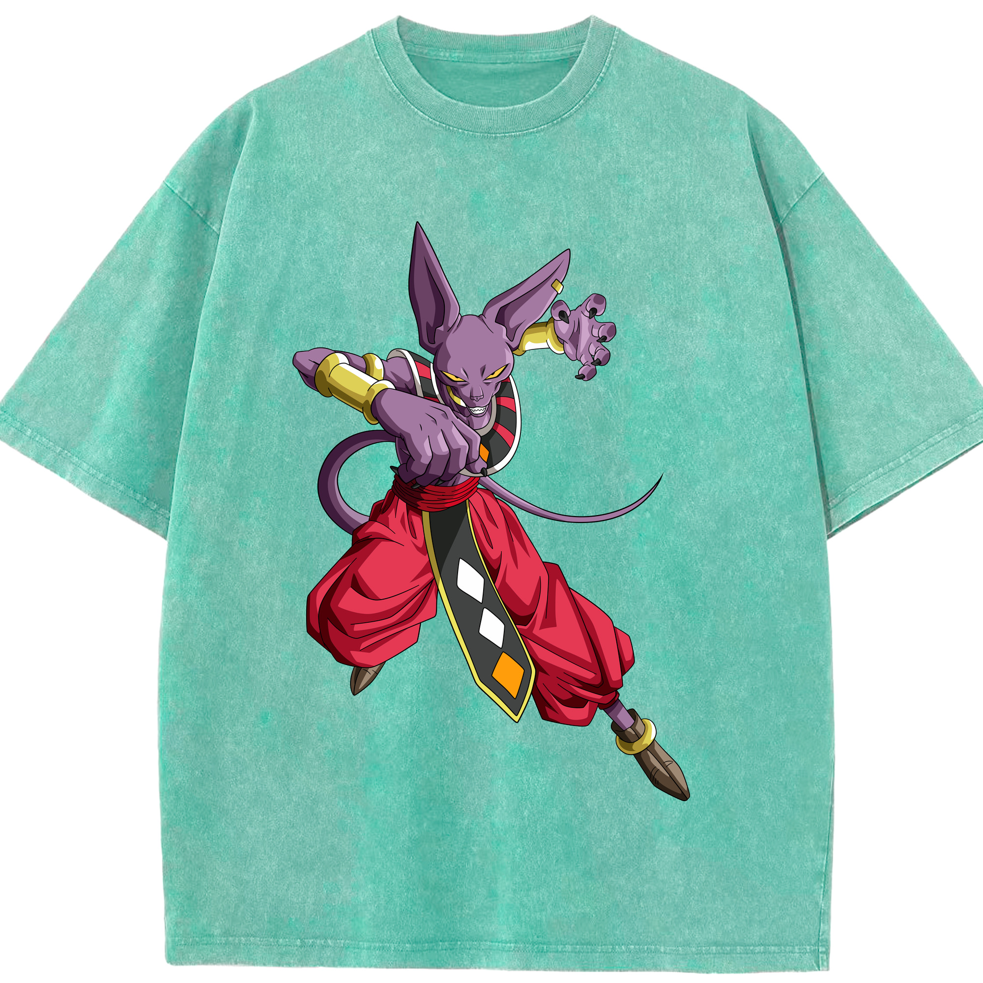 （画像用） ドラゴンボール ビルス 破壊神ビルス DRAGON BALL Beerus Birusu 綿100% ヴィンテージ風 半袖Tシャツ（フロントプリント）